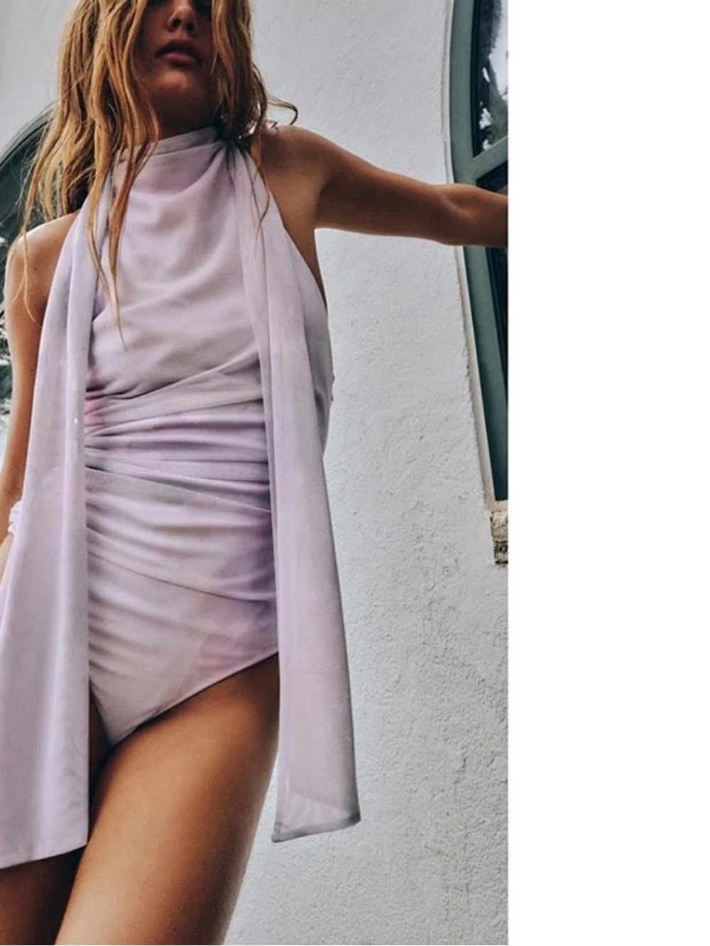 Zara Tie Dyed Tulle Halter High Neck Bodysuit